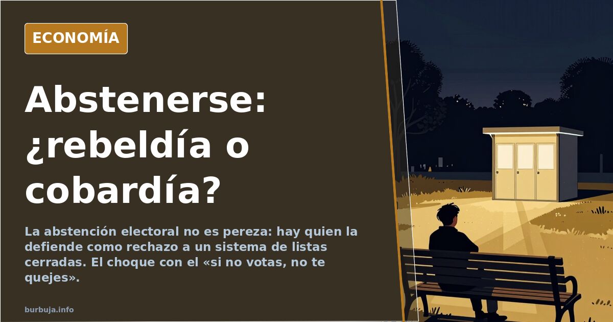 Urna electoral con una papeleta en el suelo y un sobre en blanco, ilustración editorial sobre abstención electoral