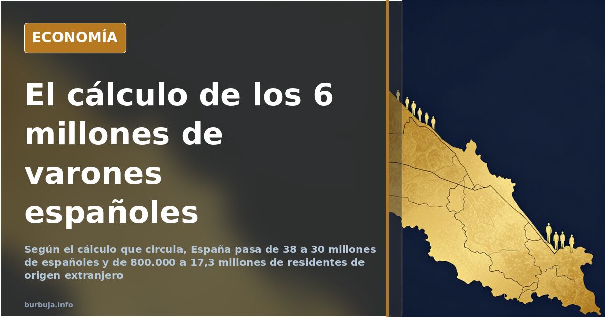 Ilustración editorial sobre la evolución demográfica de España con una gráfica descendente y siluetas de población