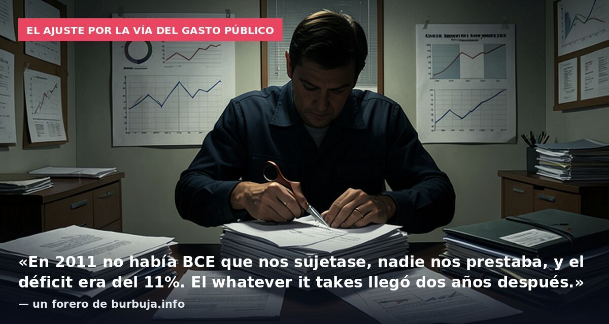 El ajuste por la vía del gasto público: «En 2011 no había BCE que nos sujetase, nadie nos prestaba, y el déficit era del 11%. El whatever it takes llegó dos años después.» — un forero de burbuja.info
