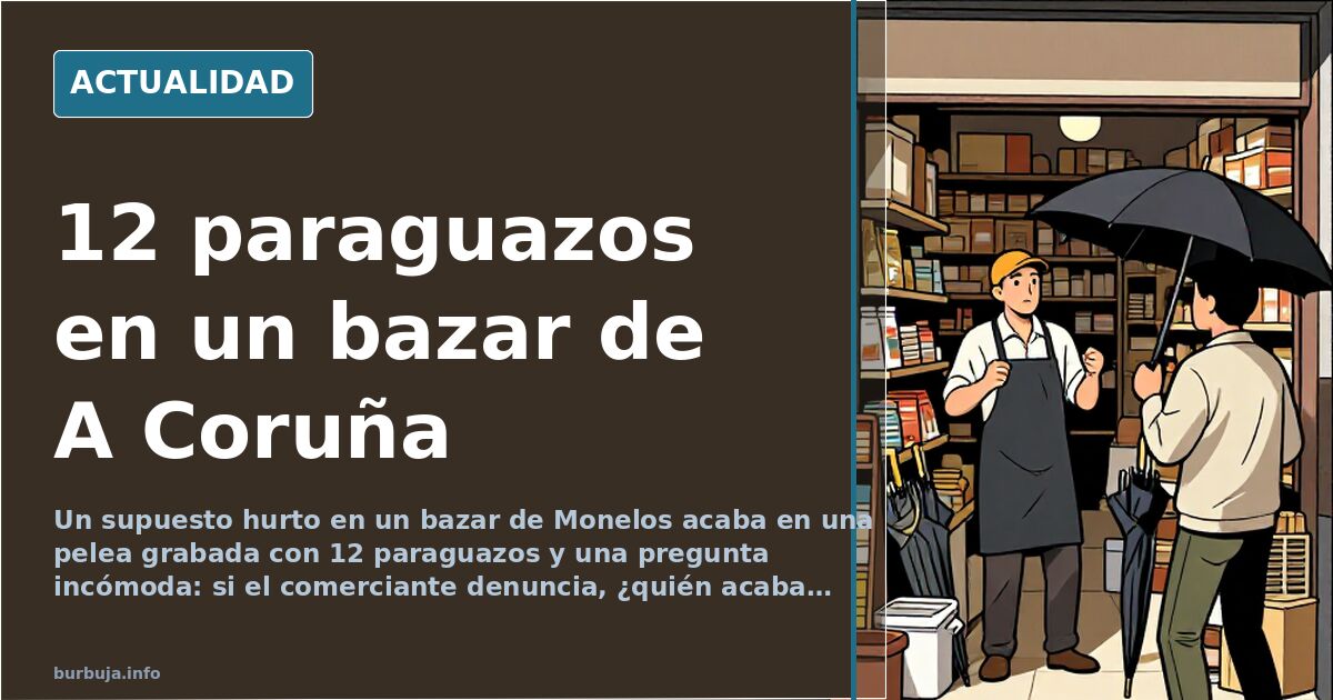 Calle de barrio en A Coruña junto a un bazar de barrio con la persiana subida, escena urbana neutra