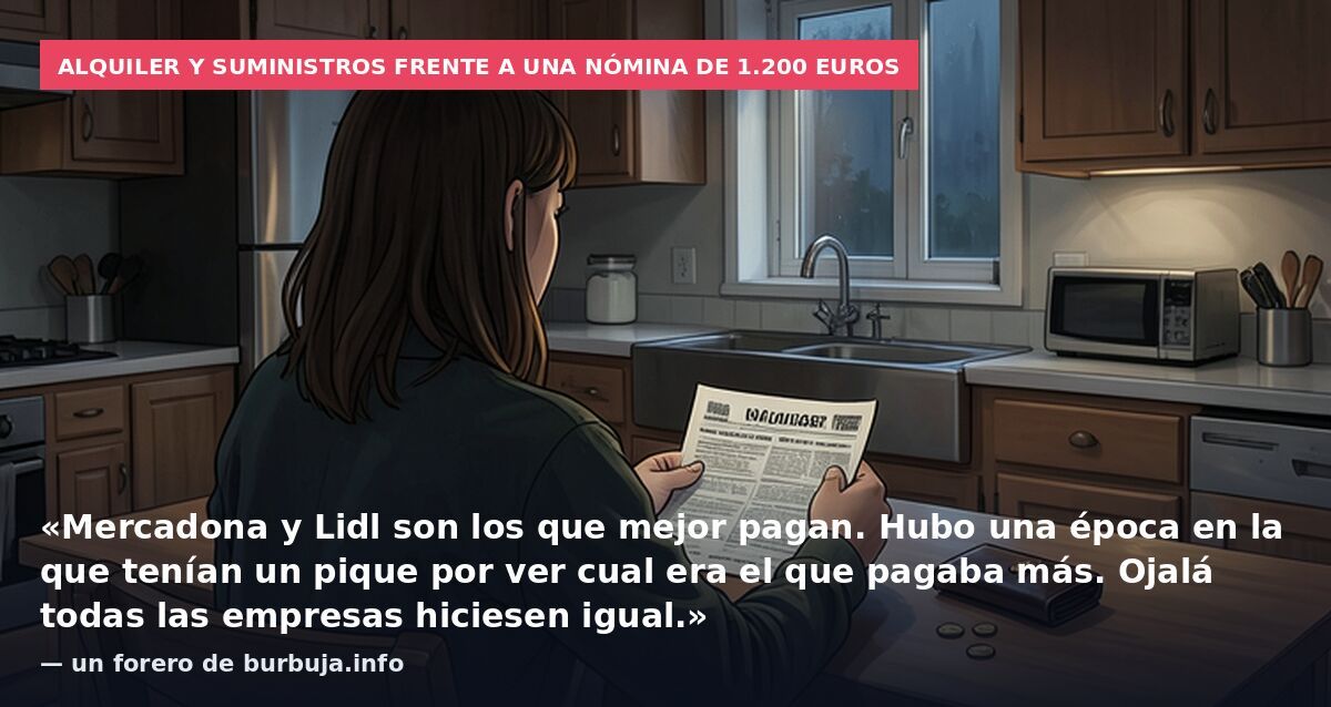 Alquiler y suministros frente a una nómina de 1.200 euros: «Mercadona y Lidl son los que mejor pagan. Hubo una época en la que tenían un pique por ver cual era el que pagaba más. Ojalá todas las empresas hiciesen igual.» — un forero de burbuja.info