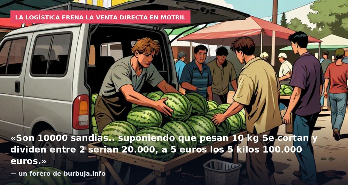 La logística frena la venta directa en Motril: «Son 10000 sandias.. suponiendo que pesan 10 kg Se cortan y dividen entre 2 serian 20.000, a 5 euros los 5 kilos 100.000 euros.» — un forero de burbuja.info