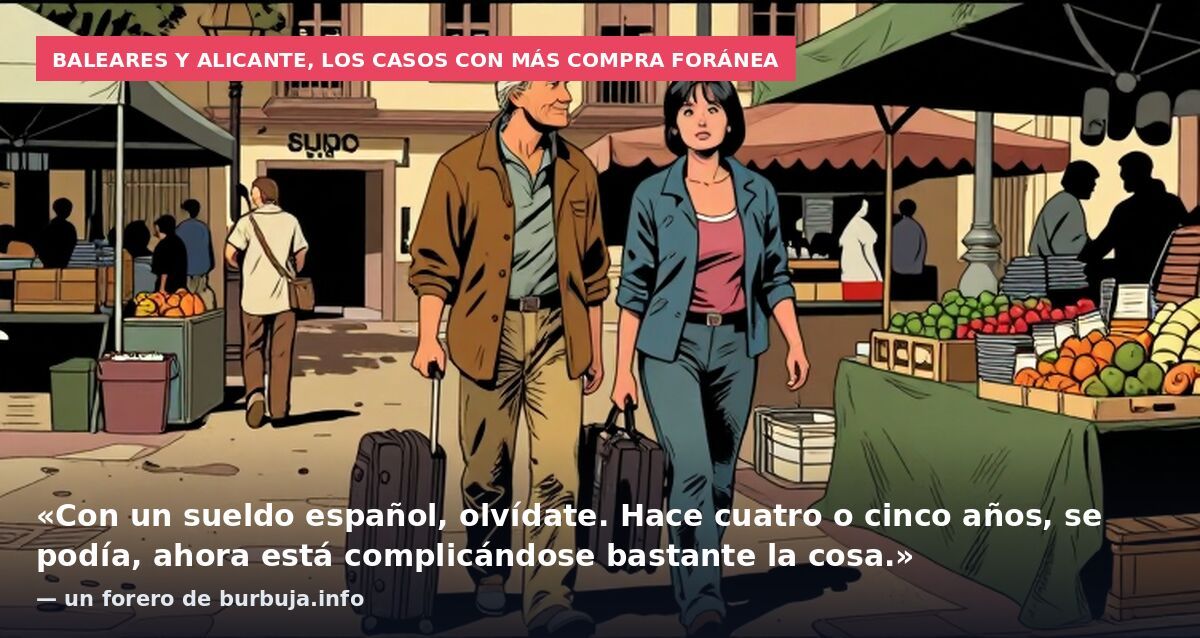 Baleares y Alicante, los casos con más compra foránea: «Con un sueldo español, olvídate. Hace cuatro o cinco años, se podía, ahora está complicándose bastante la cosa.» — un forero de burbuja.info