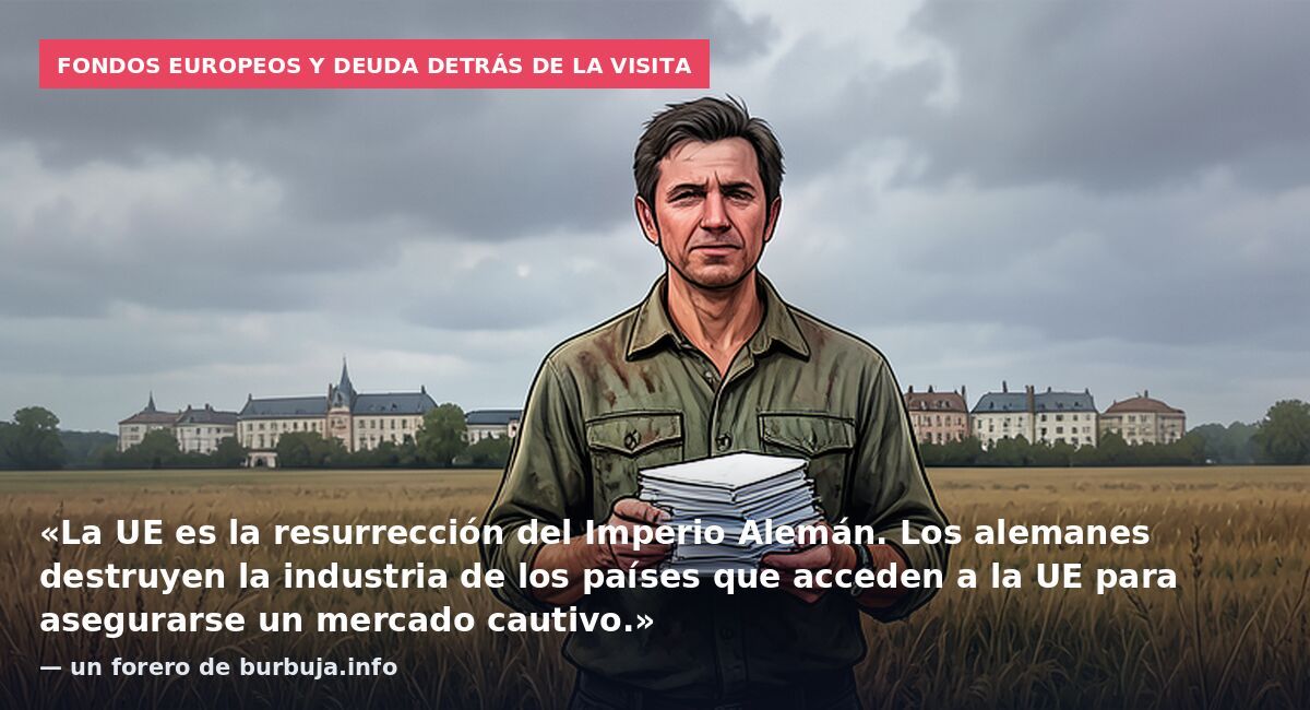 Fondos europeos y deuda detrás de la visita: «La UE es la resurrección del Imperio Alemán. Los alemanes destruyen la industria de los países que acceden a la UE para asegurarse un mercado cautivo.» — un forero de burbuja.info