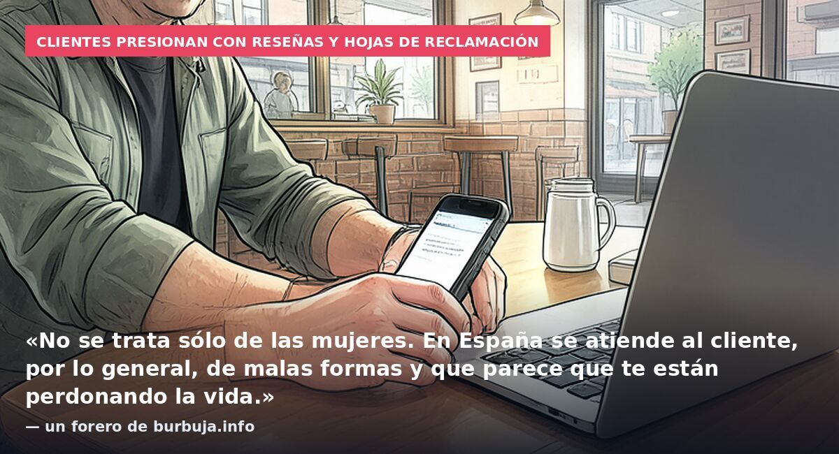Clientes presionan con reseñas y hojas de reclamación: «No se trata sólo de las mujeres. En España se atiende al cliente, por lo general, de malas formas y que parece que te están perdonando la vida.» — un forero de burbuja.info