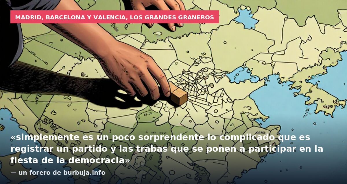 Madrid, Barcelona y Valencia, los grandes graneros: «simplemente es un poco sorprendente lo complicado que es registrar un partido y las trabas que se ponen a participar en la fiesta de la democracia» — un forero de burbuja.info