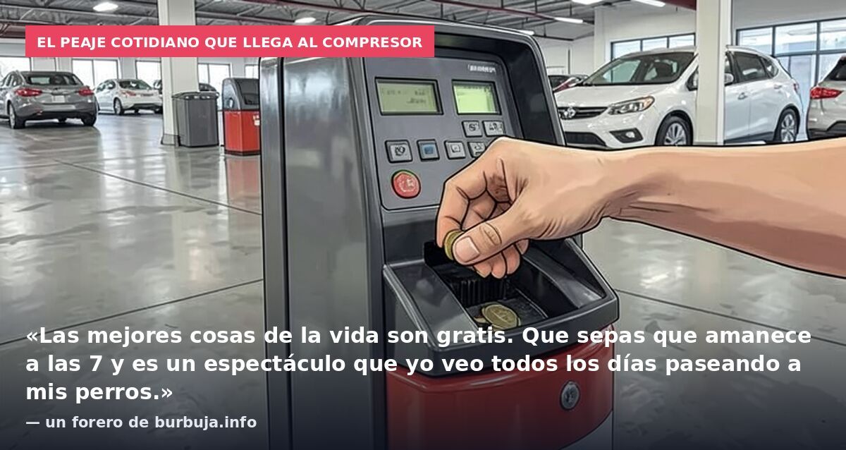 El peaje cotidiano que llega al compresor: «Las mejores cosas de la vida son gratis. Que sepas que amanece a las 7 y es un espectáculo que yo veo todos los días paseando a mis perros.» — un forero de burbuja.info