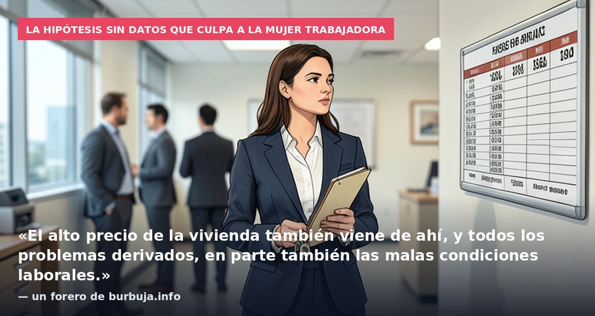 La hipótesis sin datos que culpa a la mujer trabajadora: «El alto precio de la vivienda también viene de ahí, y todos los problemas derivados, en parte también las malas condiciones laborales.» — un forero de burbuja.info
