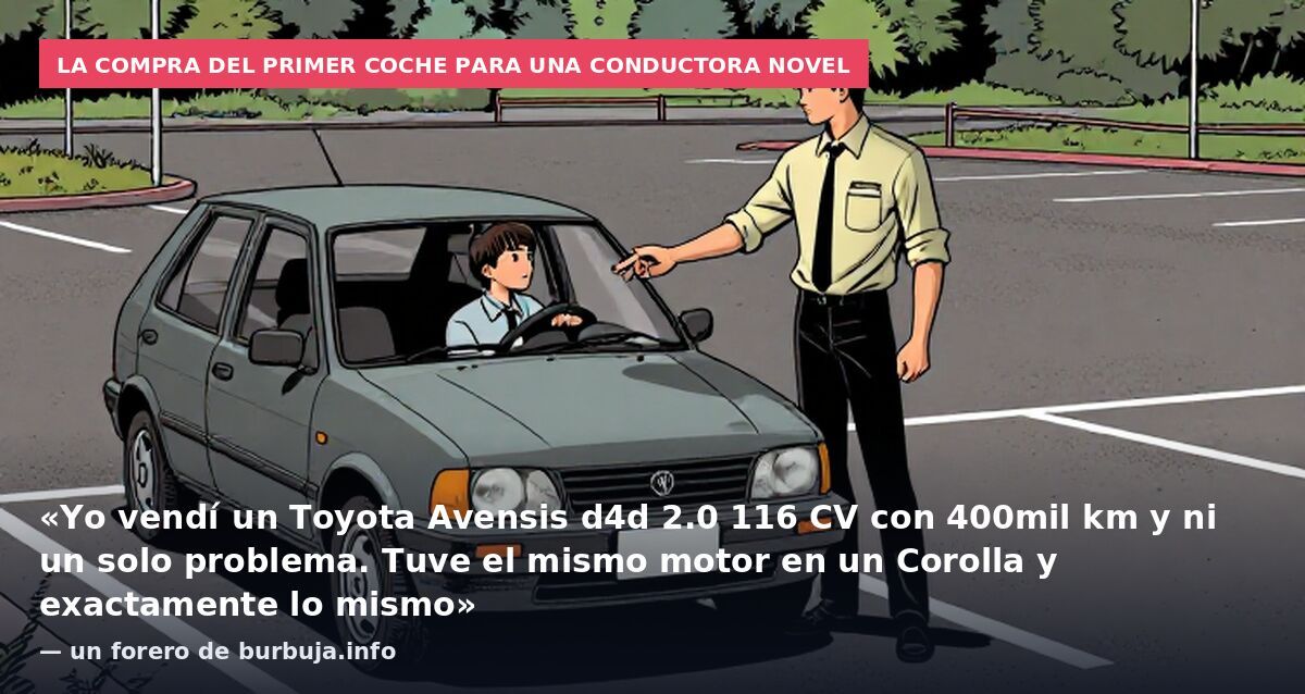 La compra del primer coche para una conductora novel: «Yo vendí un Toyota Avensis d4d 2.0 116 CV con 400mil km y ni un solo problema. Tuve el mismo motor en un Corolla y exactamente lo mismo» — un forero de burbuja.info
