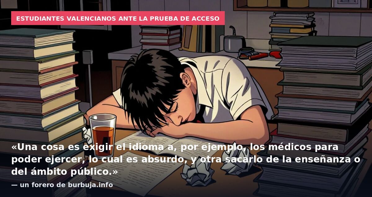 Estudiantes valencianos ante la prueba de acceso: «Una cosa es exigir el idioma a, por ejemplo, los médicos para poder ejercer, lo cual es absurdo, y otra sacarlo de la enseñanza o del ámbito público.» — un forero de burbuja.info