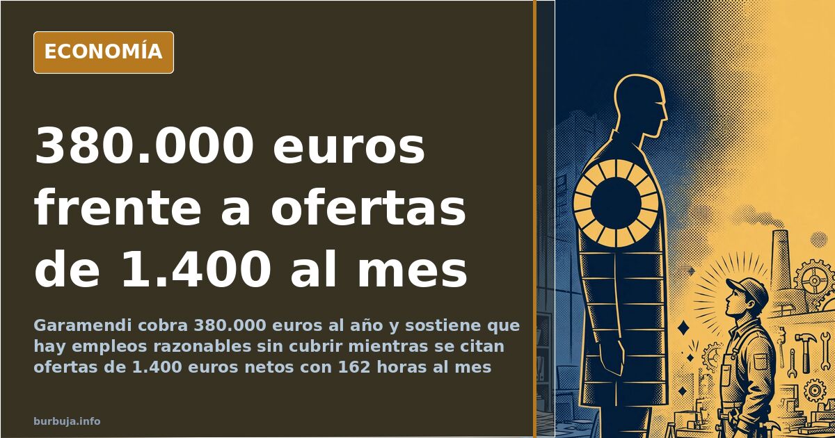 Ilustración editorial sobre el sueldo de Garamendi en la CEOE frente a ofertas de empleo de 1.400 euros al mes