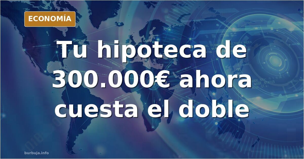 Gráfico editorial de una hipoteca de 300.000 euros cuyo coste en intereses se dispara con la subida del euríbor