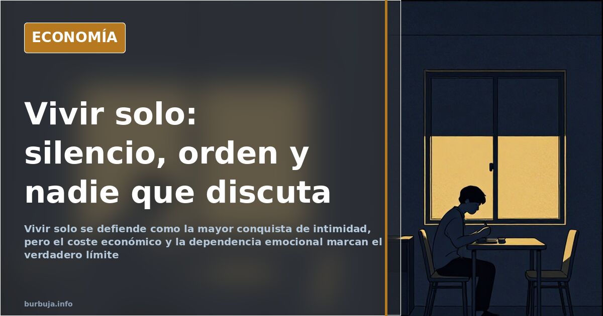 Salón de un piso ocupado por una sola persona, con sofá, libros y luz de tarde, símbolo de la vida en soledad y la independen