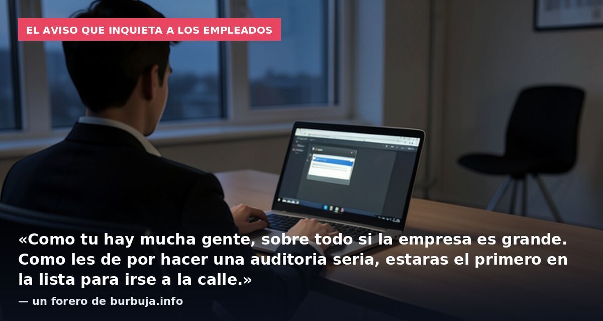 El aviso que inquieta a los empleados: «Como tu hay mucha gente, sobre todo si la empresa es grande. Como les de por hacer una auditoria seria, estaras el primero en la lista para irse a la calle.» — un forero de burbuja.info