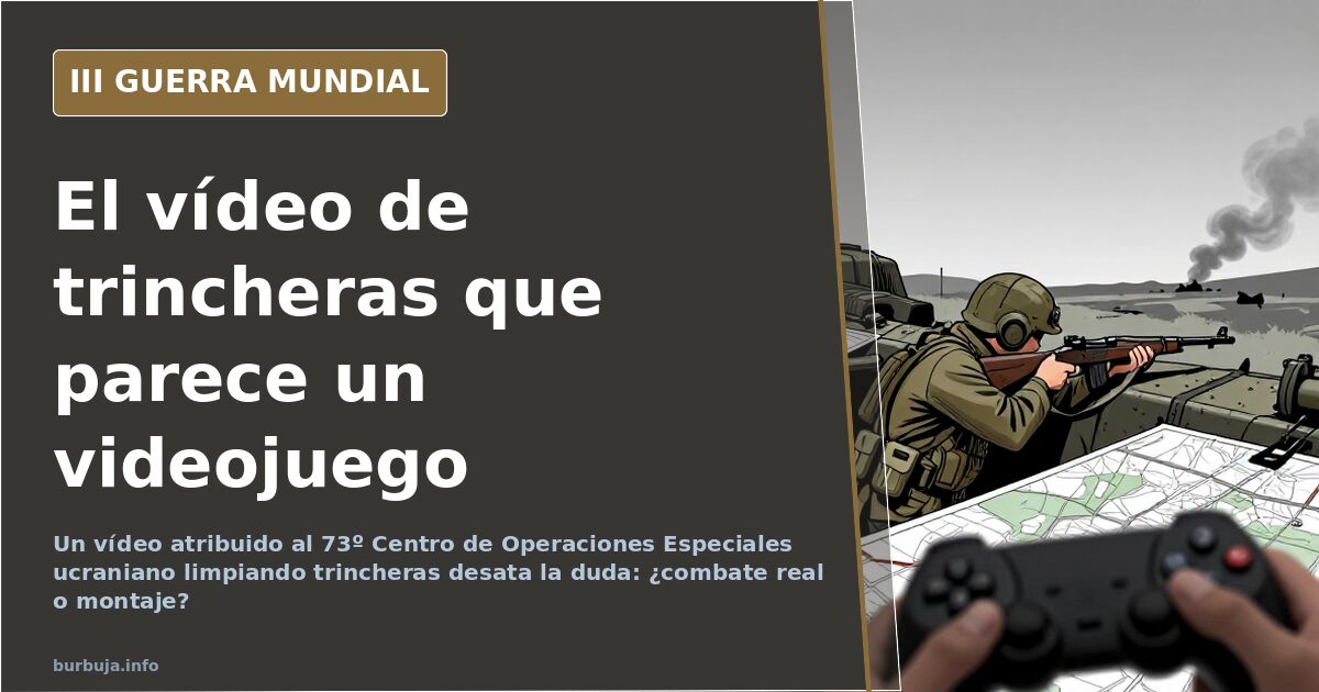 Silueta de soldados avanzando por una trinchera de tierra con humo de granada al fondo en la guerra de Ucrania