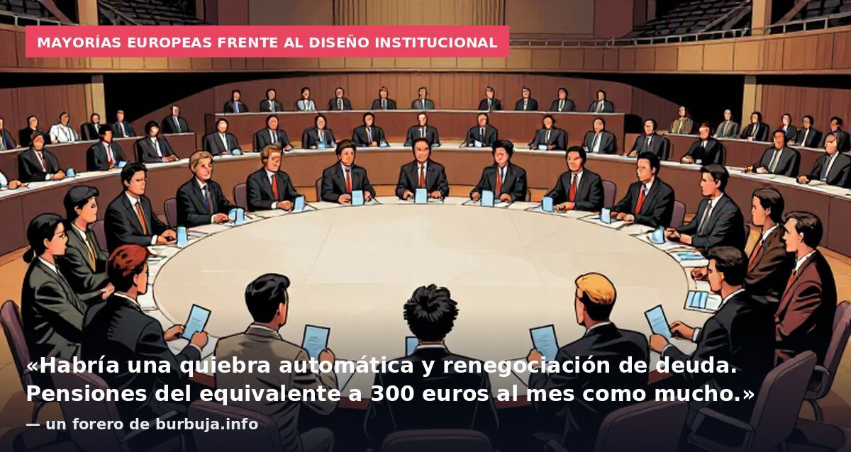 Mayorías europeas frente al diseño institucional: «Habría una quiebra automática y renegociación de deuda. Pensiones del equivalente a 300 euros al mes como mucho.» — un forero de burbuja.info