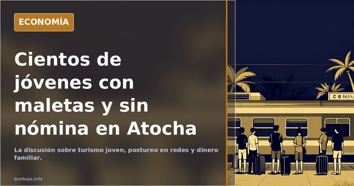 Vestíbulo de la estación de Atocha con jóvenes arrastrando maletas de cabina en junio