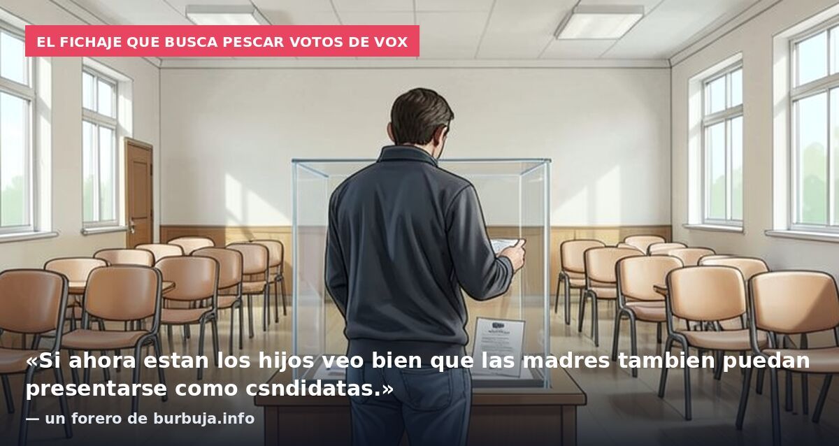El fichaje que busca pescar votos de Vox: «Si ahora estan los hijos veo bien que las madres tambien puedan presentarse como csndidatas.» — un forero de burbuja.info