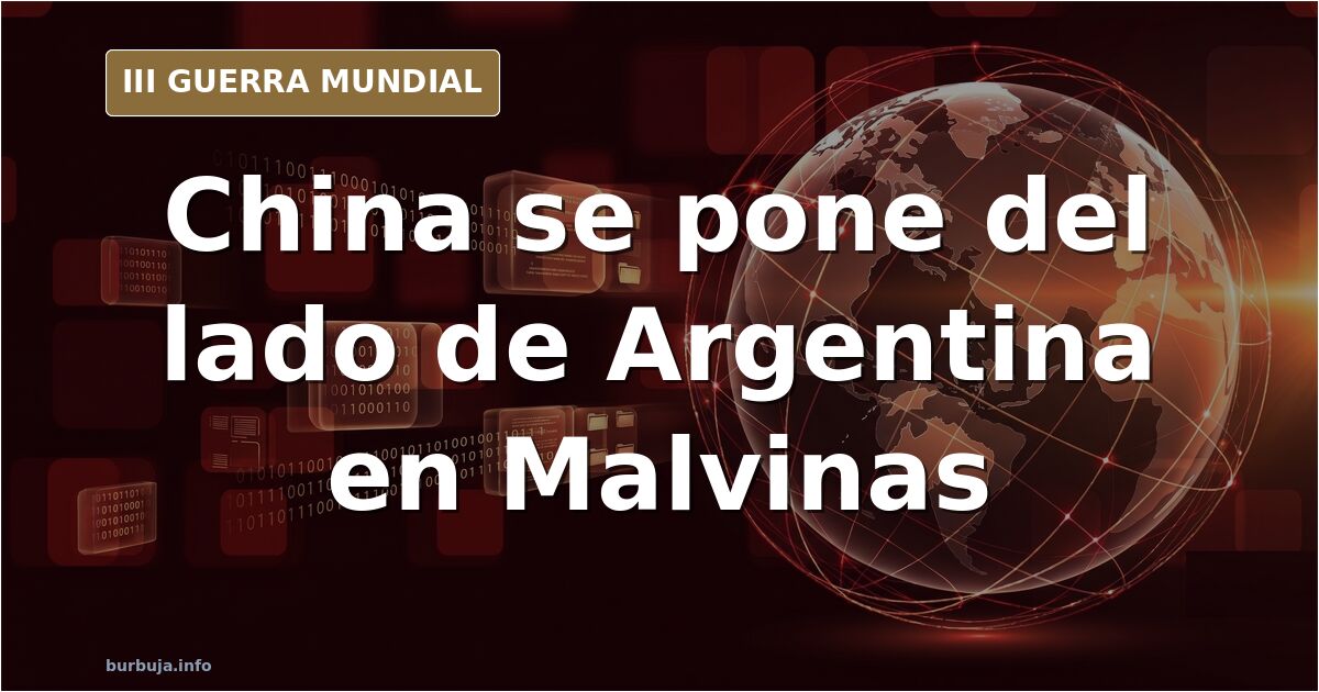 Silueta de un mapa de las islas Malvinas junto a una bandera china y otra argentina sobre un fondo desaturado