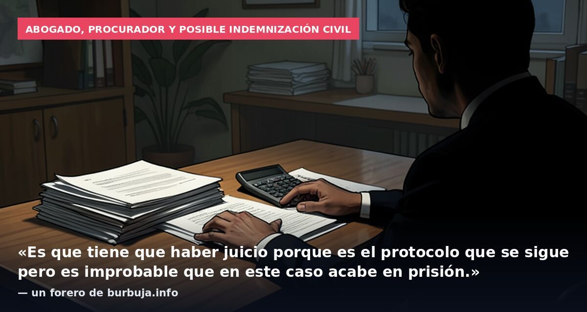 Abogado, procurador y posible indemnización civil: «Es que tiene que haber juicio porque es el protocolo que se sigue pero es improbable que en este caso acabe en prisión.» — un forero de burbuja.info