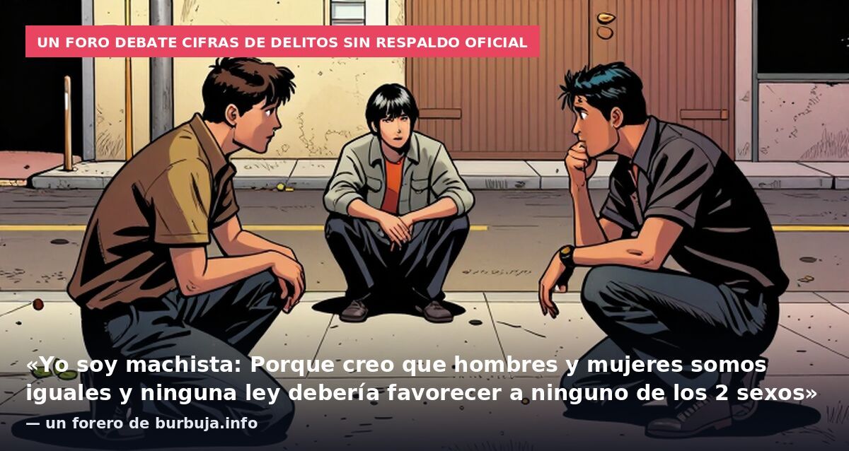 Un foro debate cifras de delitos sin respaldo oficial: «Yo soy machista: Porque creo que hombres y mujeres somos iguales y ninguna ley debería favorecer a ninguno de los 2 sexos» — un forero de burbuja.info