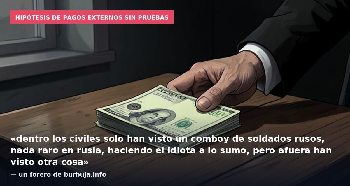 Hipótesis de pagos externos sin pruebas: «dentro los civiles solo han visto un comboy de soldados rusos, nada raro en rusia, haciendo el idiota a lo sumo, pero afuera han visto otra cosa» — un forero de burbuja.info