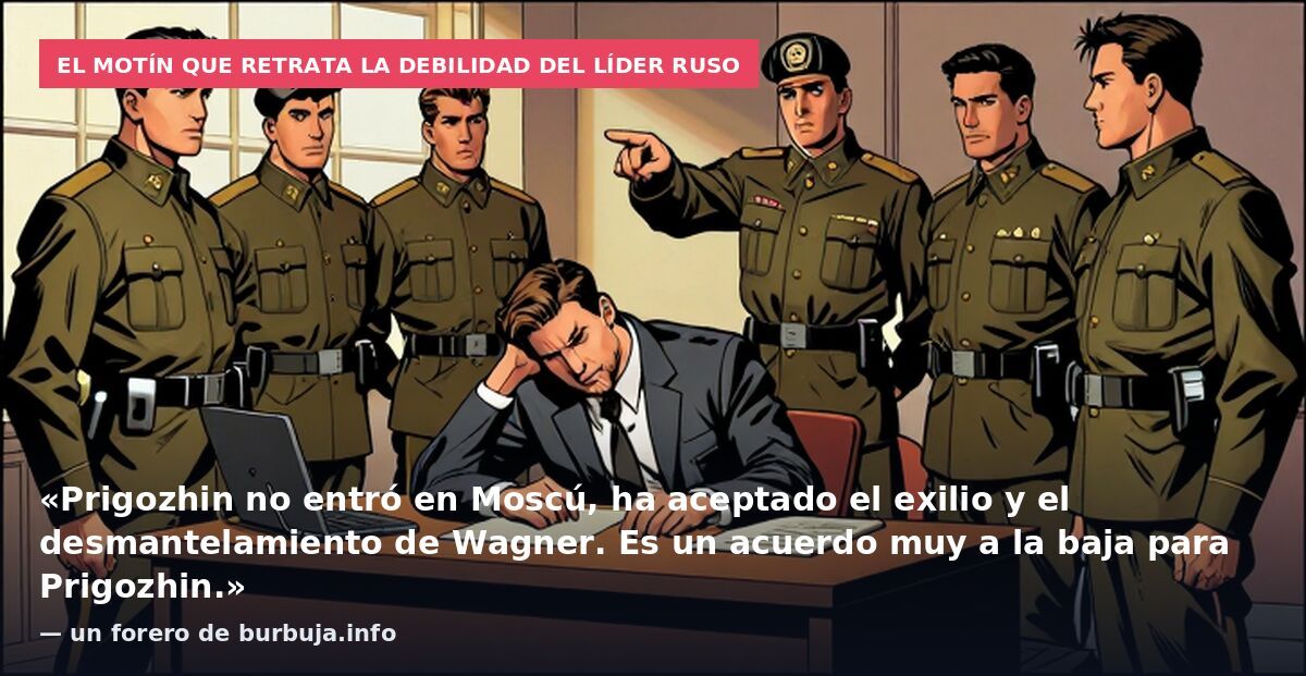 El motín que retrata la debilidad del líder ruso: «Prigozhin no entró en Moscú, ha aceptado el exilio y el desmantelamiento de Wagner. Es un acuerdo muy a la baja para Prigozhin.» — un forero de burbuja.info