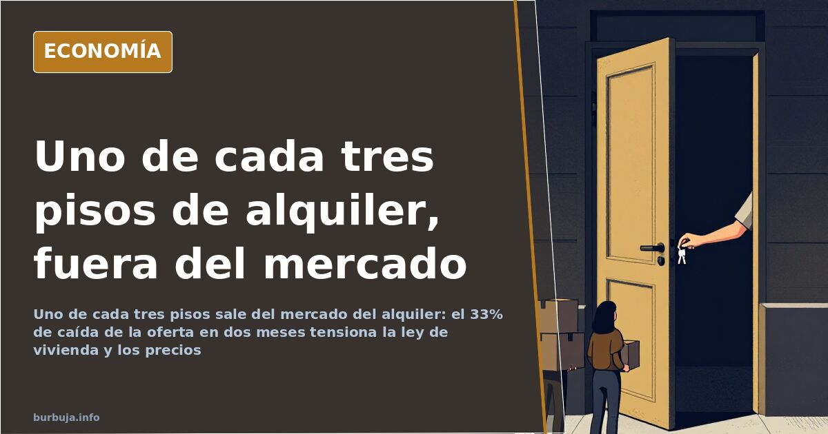 Fachada de un edificio de viviendas con carteles de alquiler retirados y ventanas vacías, reflejo de la caída de la oferta