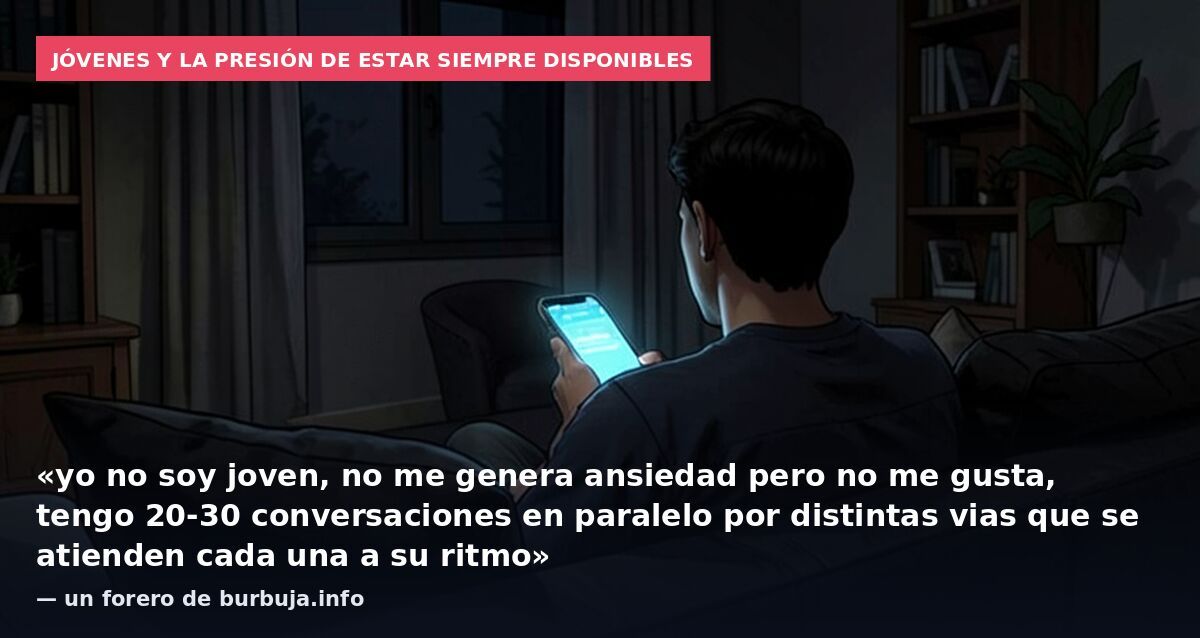 Jóvenes y la presión de estar siempre disponibles: «yo no soy joven, no me genera ansiedad pero no me gusta, tengo 20-30 conversaciones en paralelo por distintas vias que se atienden cada una a su ritmo» — un forero de burbuja.info