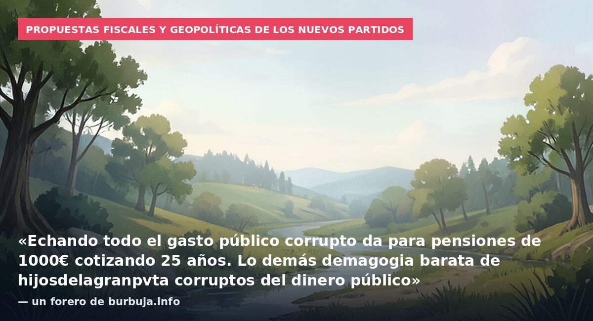 Propuestas fiscales y geopolíticas de los nuevos partidos: «Echando todo el gasto público corrupto da para pensiones de 1000€ cotizando 25 años. Lo demás demagogia barata de hijosdelagranpvta corruptos del dinero público» — un forero de burbuja.info