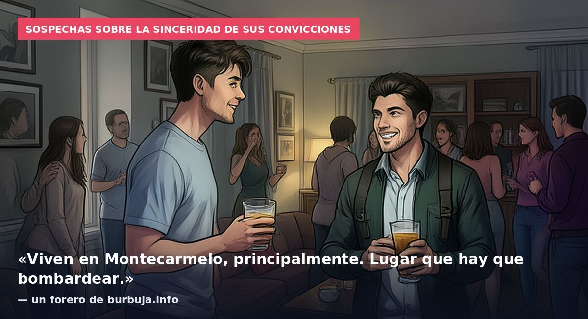 Sospechas sobre la sinceridad de sus convicciones: «Viven en Montecarmelo, principalmente. Lugar que hay que bombardear.» — un forero de burbuja.info