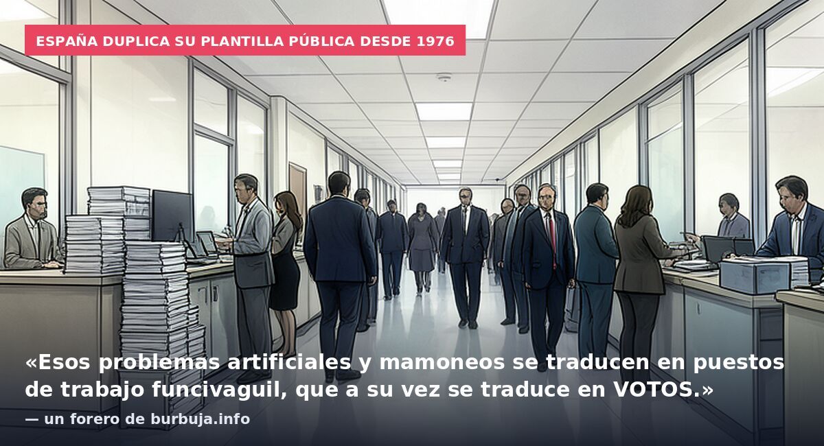 España duplica su plantilla pública desde 1976: «Esos problemas artificiales y mamoneos se traducen en puestos de trabajo funcivaguil, que a su vez se traduce en VOTOS.» — un forero de burbuja.info