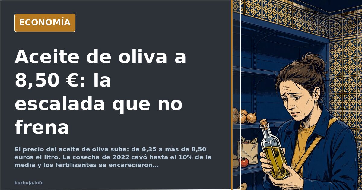 El precio del aceite de oliva se dispara: de 6,35 a más de 8,50 euros el litro