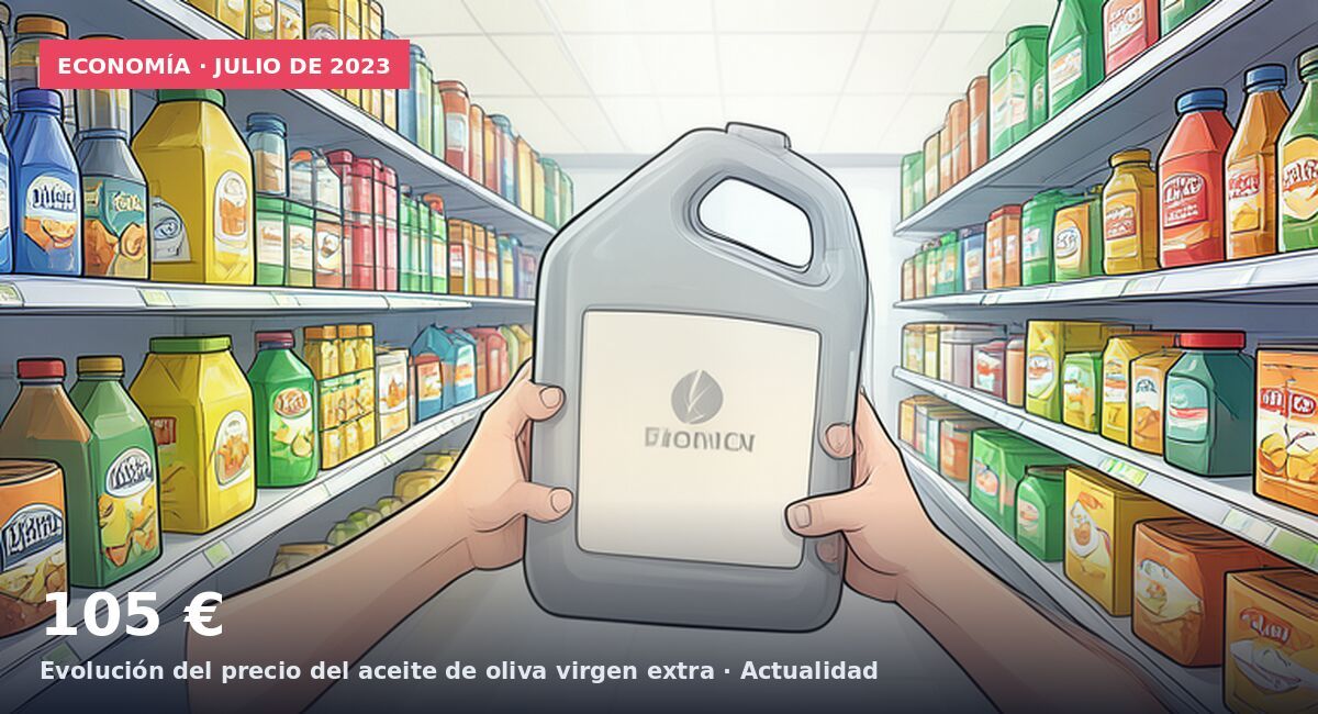 Economía · julio de 2023: 105 € Evolución del precio del aceite de oliva virgen extra · Actualidad