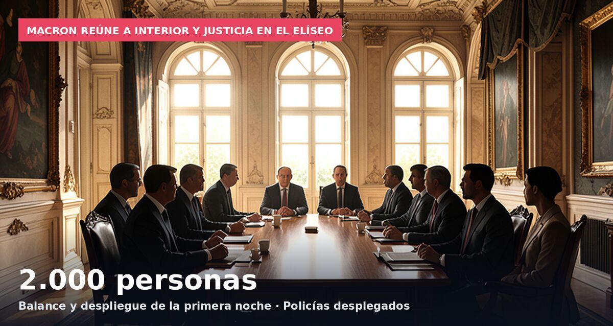 Macron reúne a Interior y Justicia en el Elíseo: 2.000 personas Balance y despliegue de la primera noche · Policías desplegados