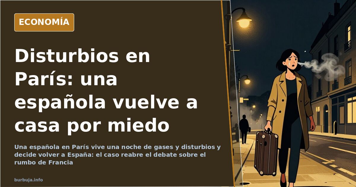 Calle de París durante los disturbios, con gases lacrimógenos y policía antidisturbios
