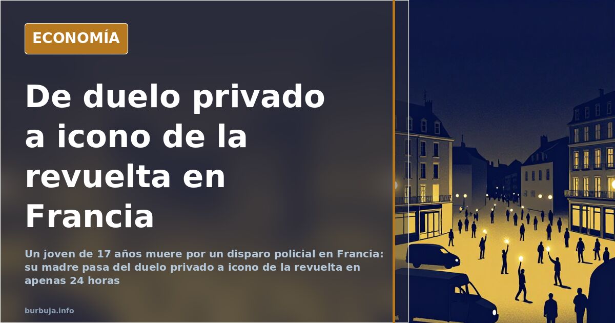 Ilustración editorial de una multitud nocturna en Francia junto a un vehículo con bengalas encendidas y una figura en lo alto