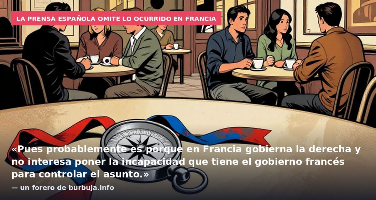 La prensa española omite lo ocurrido en Francia: «Pues probablemente es porque en Francia gobierna la derecha y no interesa poner la incapacidad que tiene el gobierno francés para controlar el asunto.» — un forero de burbuja.info