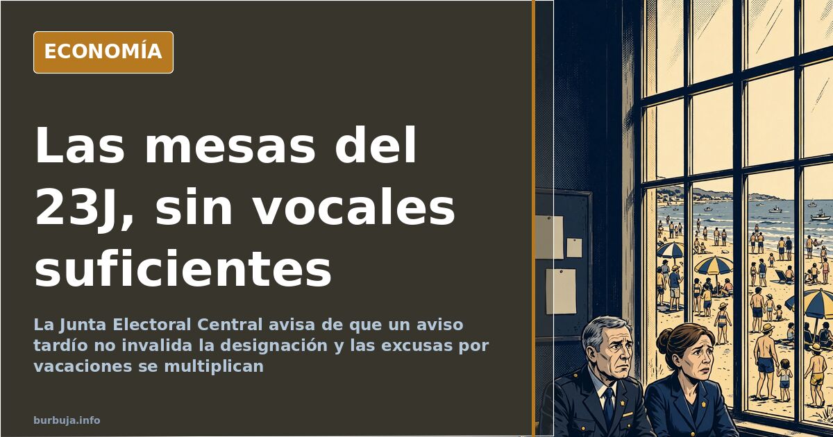 Sobre de notificación de una mesa electoral bajo una puerta cerrada, con el cartero esperando en el rellano de un edificio