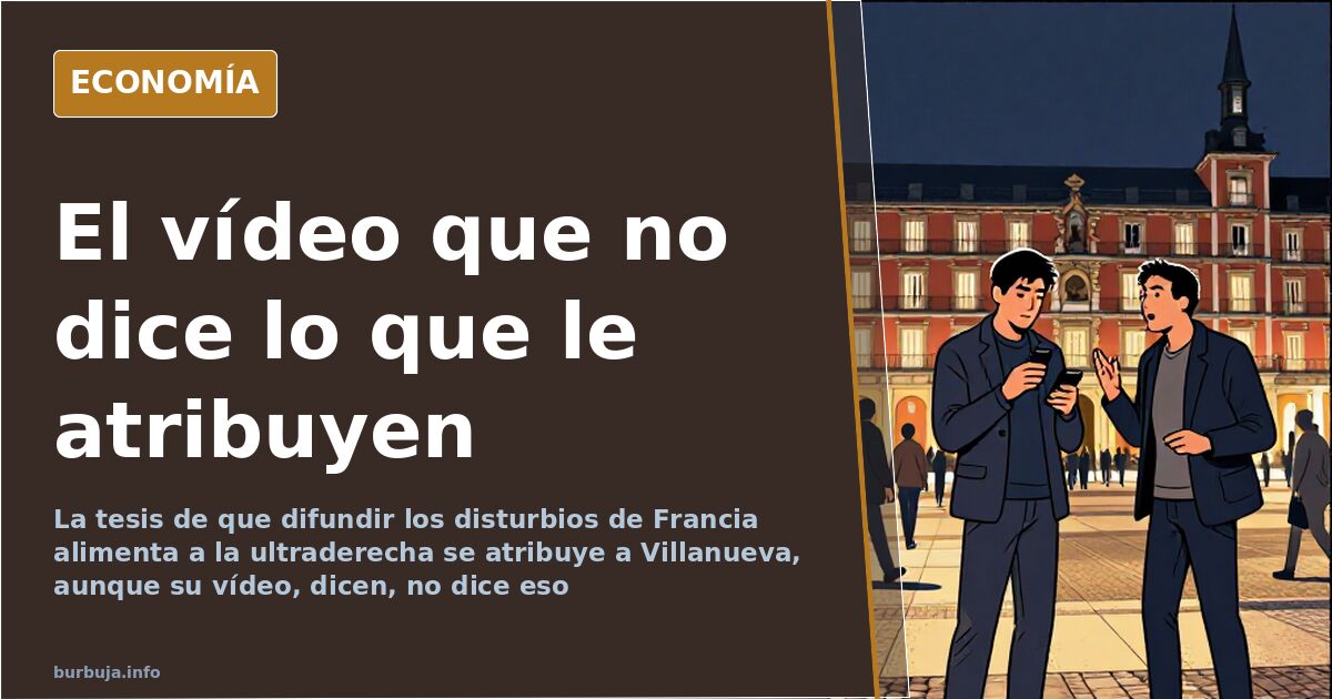 Ilustración editorial de un micrófono de podcast y una pantalla con disturbios en Francia tras un titular tachado