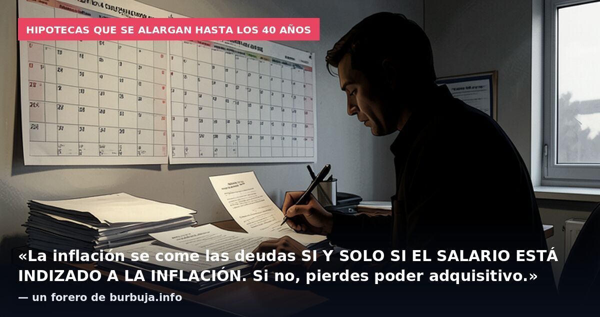 Hipotecas que se alargan hasta los 40 años: «La inflación se come las deudas SI Y SOLO SI EL SALARIO ESTÁ INDIZADO A LA INFLACIÓN. Si no, pierdes poder adquisitivo.» — un forero de burbuja.info