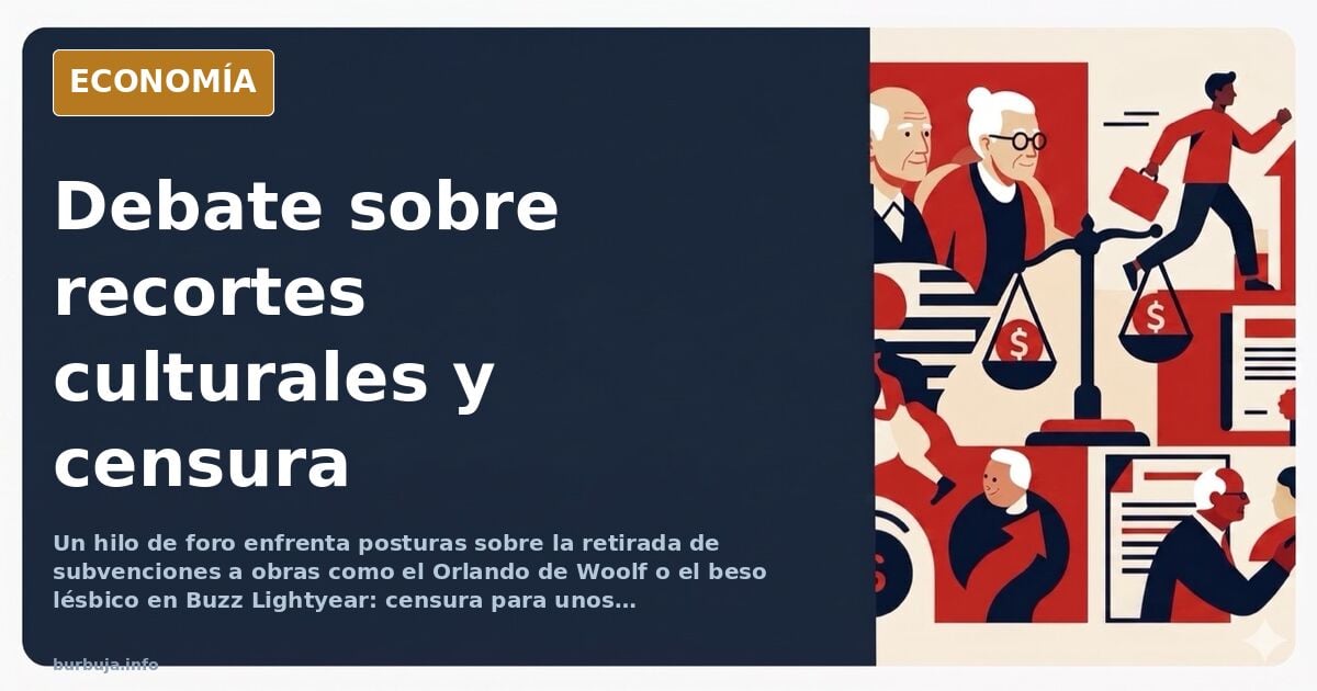 Ilustración editorial sobre el debate en torno a la censura cultural y el recorte de subvenciones en teatros y ayuntamientos 