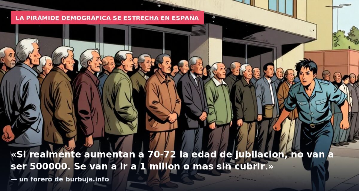 La pirámide demográfica se estrecha en España: «Si realmente aumentan a 70-72 la edad de jubilacion, no van a ser 500000. Se van a ir a 1 millon o mas sin cubrir.» — un forero de burbuja.info