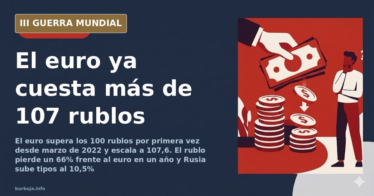 El rublo se hunde: el euro rebasa los 100 rublos y llega a 107,6
