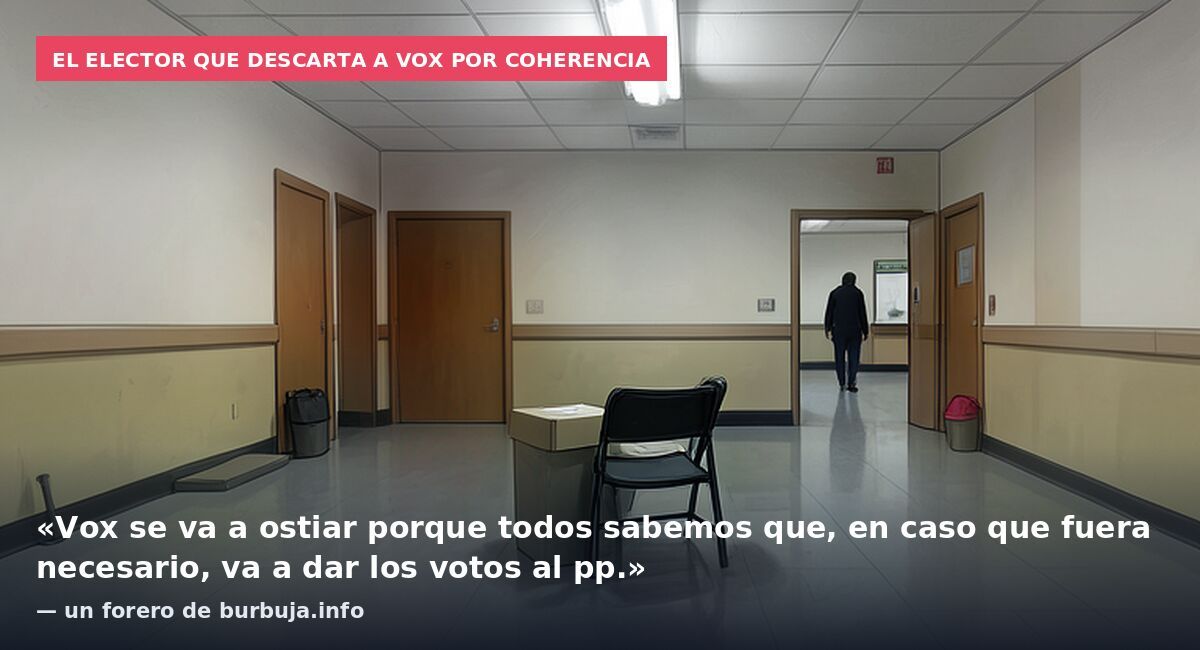 El elector que descarta a Vox por coherencia: «Vox se va a ostiar porque todos sabemos que, en caso que fuera necesario, va a dar los votos al pp.» — un forero de burbuja.info