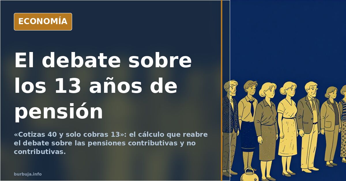 Ilustración editorial con un calendario, una hucha y una fila de jubilados esperando: la pensión medida en años de cobro