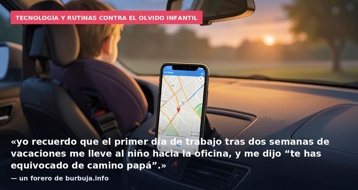 Tecnología y rutinas contra el olvido infantil: «yo recuerdo que el primer día de trabajo tras dos semanas de vacaciones me lleve al niño hacia la oficina, y me dijo “te has equivocado de camino papá”.» — un forero de burbuja.info