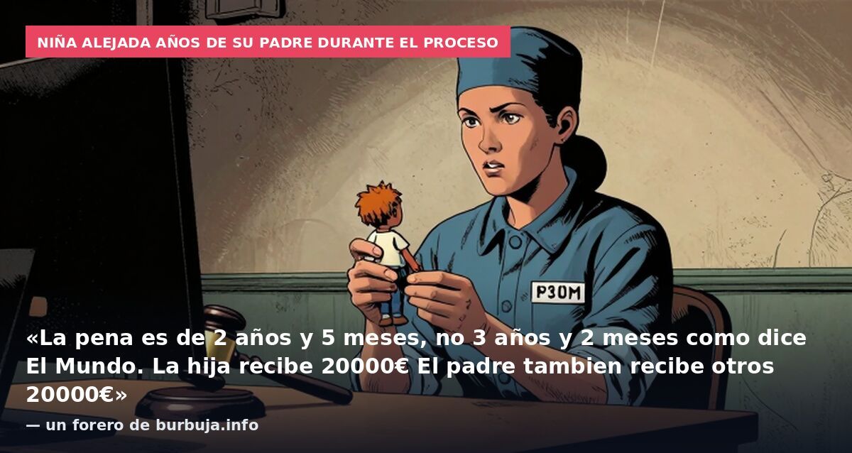 Niña alejada años de su padre durante el proceso: «La pena es de 2 años y 5 meses, no 3 años y 2 meses como dice El Mundo. La hija recibe 20000€ El padre tambien recibe otros 20000€» — un forero de burbuja.info