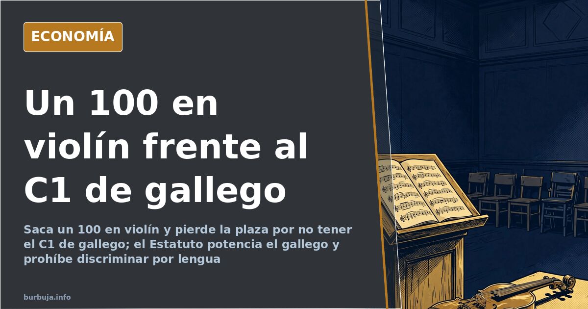 Partituras y un atril sobre la mesa de una oposición, con el requisito del C1 de gallego señalado en la convocatoria