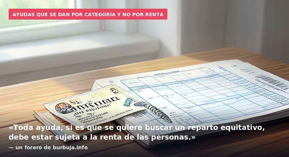 Ayudas que se dan por categoría y no por renta: «Toda ayuda, si es que se quiere buscar un reparto equitativo, debe estar sujeta a la renta de las personas.» — un forero de burbuja.info